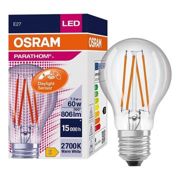 Lampadina LED con sensore crepuscolare CLASSIC FILAMENT A60 E27/7,3W/230V 2700K - Osram