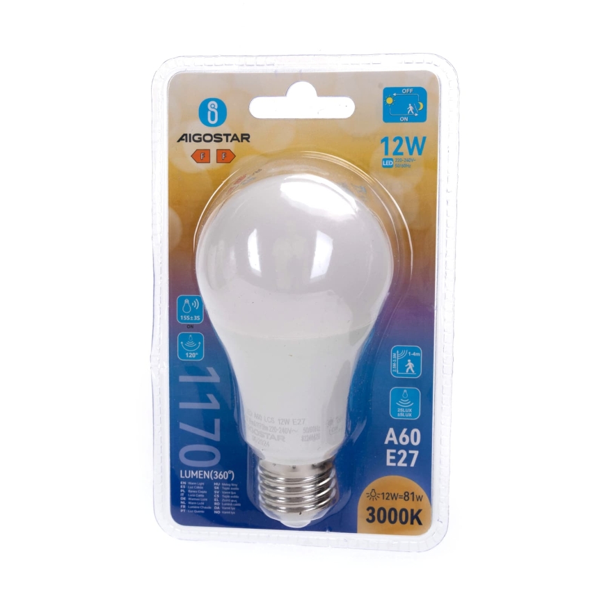 Lampadina LED con sensore di movimento e sensore crepuscolare A60 E27/12W/230V 3000K - Aigostar