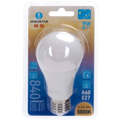 Lampadina LED con sensore di movimento e sensore crepuscolare A60 E27/9W/230V 3000K - Aigostar