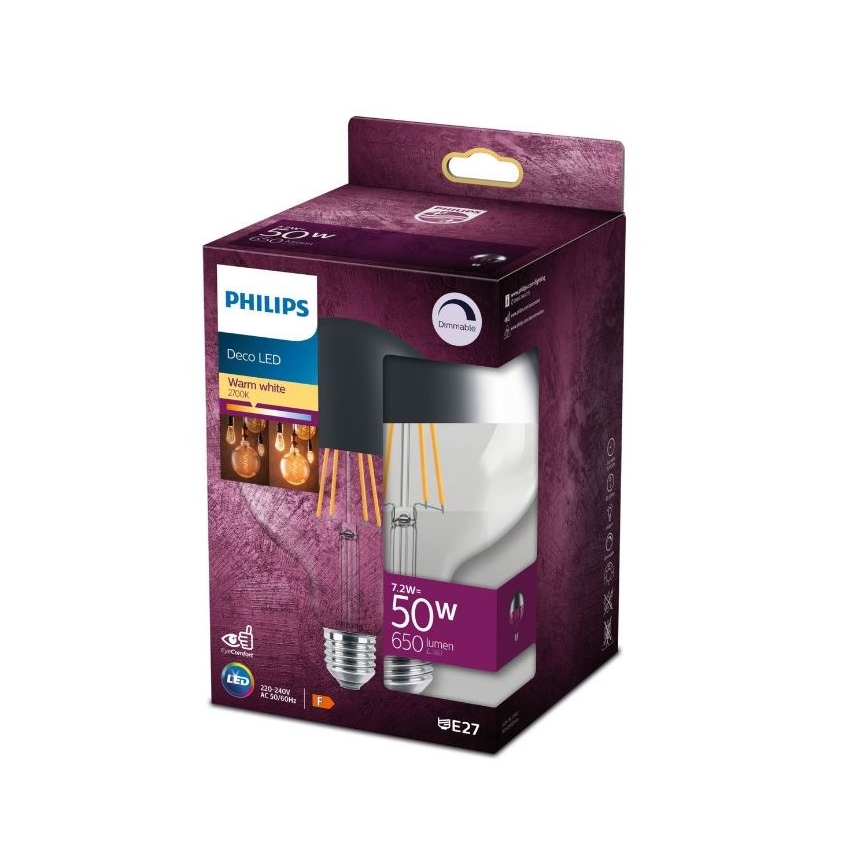 Lampadina LED dimmerabile con calotta sferica a specchio DECO Philips G125 E27/7,2W/230V 2700K