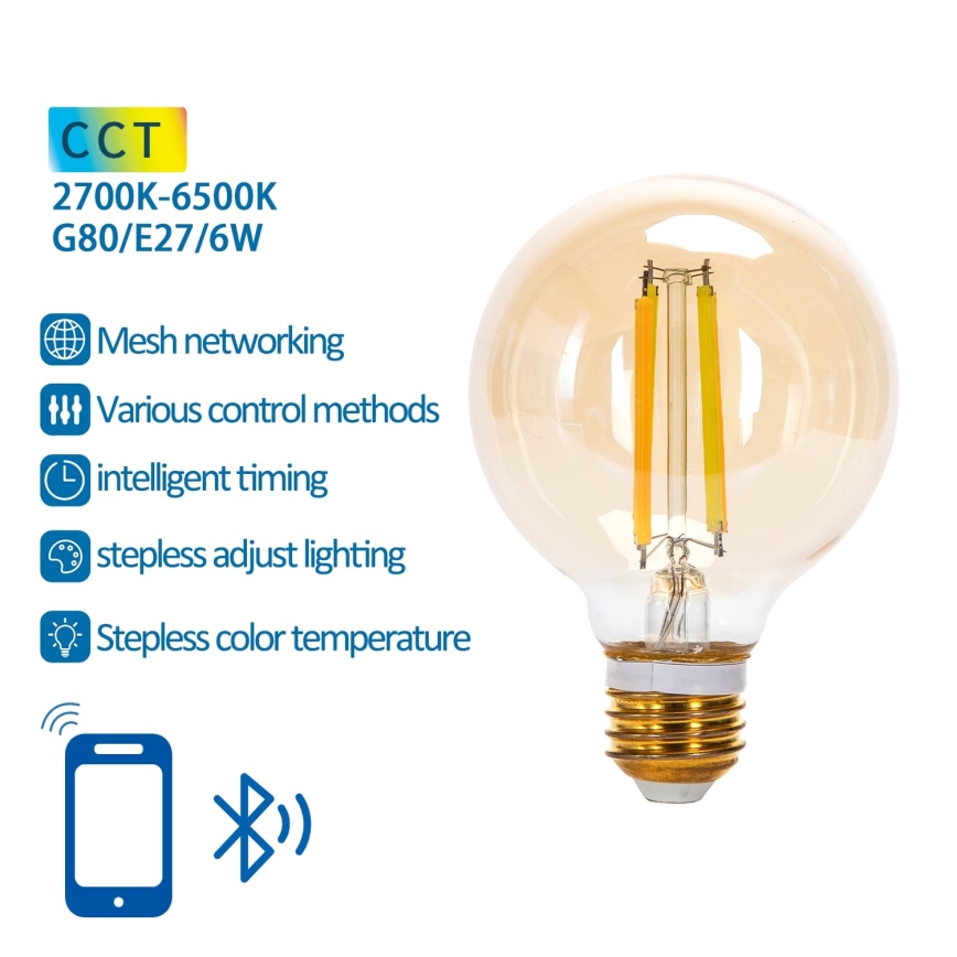 Lampadina LED dimmerabile FILAMENT MESH Smart G80 E27/6W/230V 2700-6500K - Aigostar