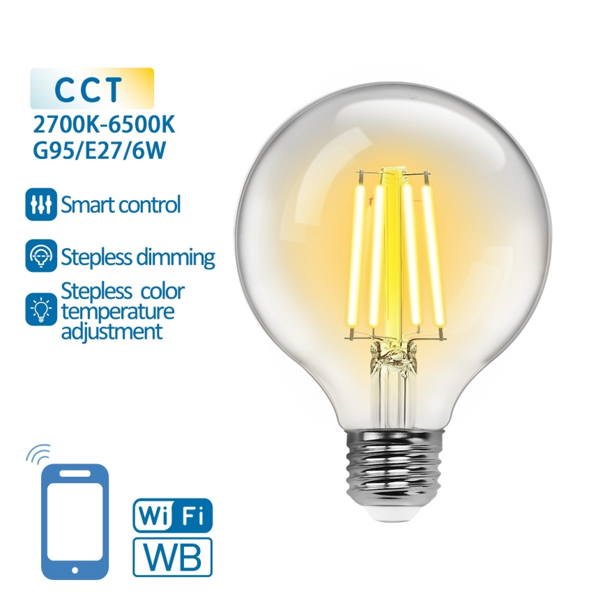 Lampadina LED dimmerabile FILAMENT G95 E27/6W/230V 2700-6500K Wi-Fi - Aigostar