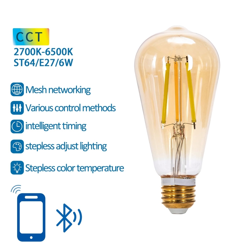 Lampadina LED dimmerabile FILAMENT MESH Smart ST64 E27/6W/230V 2700-6500K - Aigostar