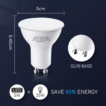 Lampadina LED dimmerabile GU10/5W/230V 3000-6500K Wi-Fi - Aigostar