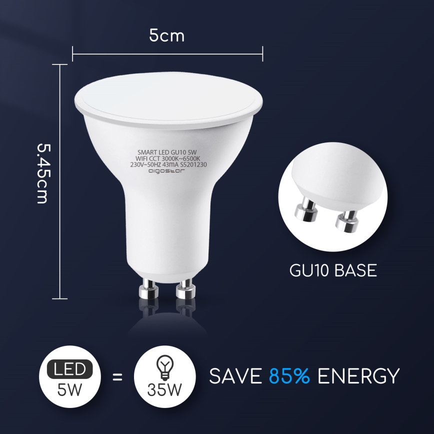 Lampadina LED dimmerabile GU10/5W/230V 3000-6500K Wi-Fi - Aigostar