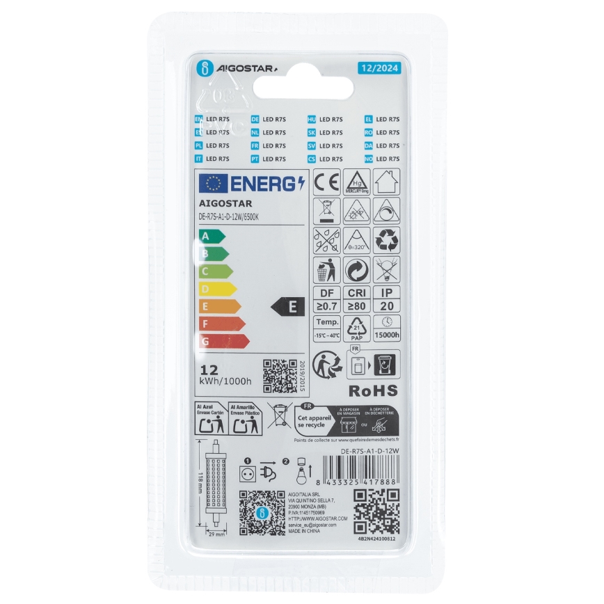 Lampadina LED dimmerabile R7s/12W/230V 6500K - Aigostar