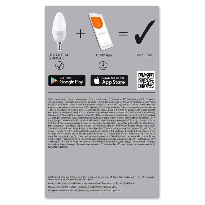 Lampadina LED dimmerabile SMART+ E14/5W/230V 2,700K - Ledvance