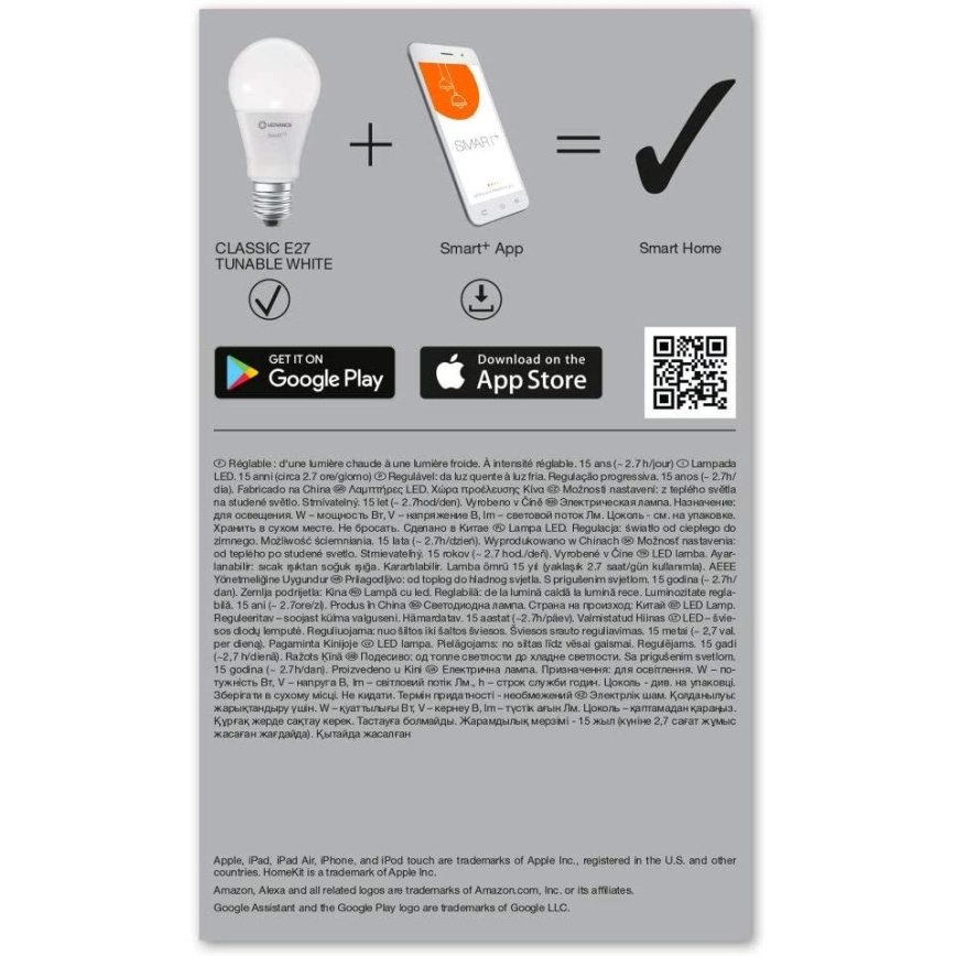 Lampadina LED dimmerabile SMART+ E27/9.5W/230V 2,700K-6,500K Wi-Fi - Ledvance