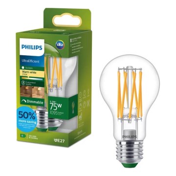 Lampadina LED dimmerabile ULTRAEFFICIENT VINTAGE Philips A60 E27/5,2W/230V 2700K