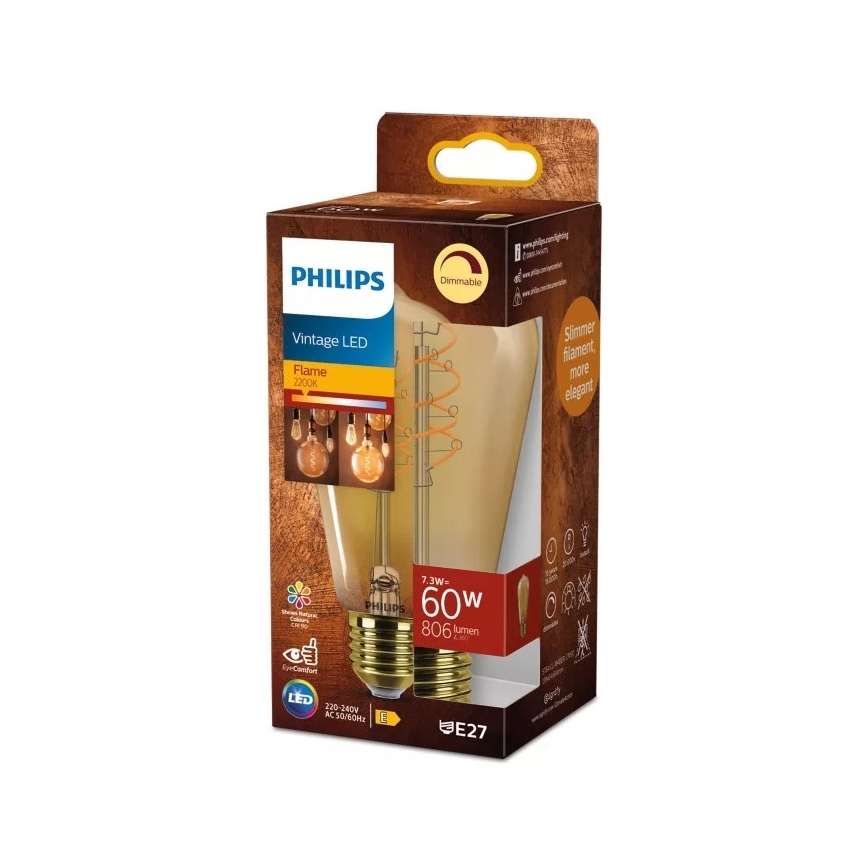 Lampadina LED dimmerabile VINTAGE Philips ST64, attacco E27, 7,3 W / 230 V, 2200 K, CRI 90
