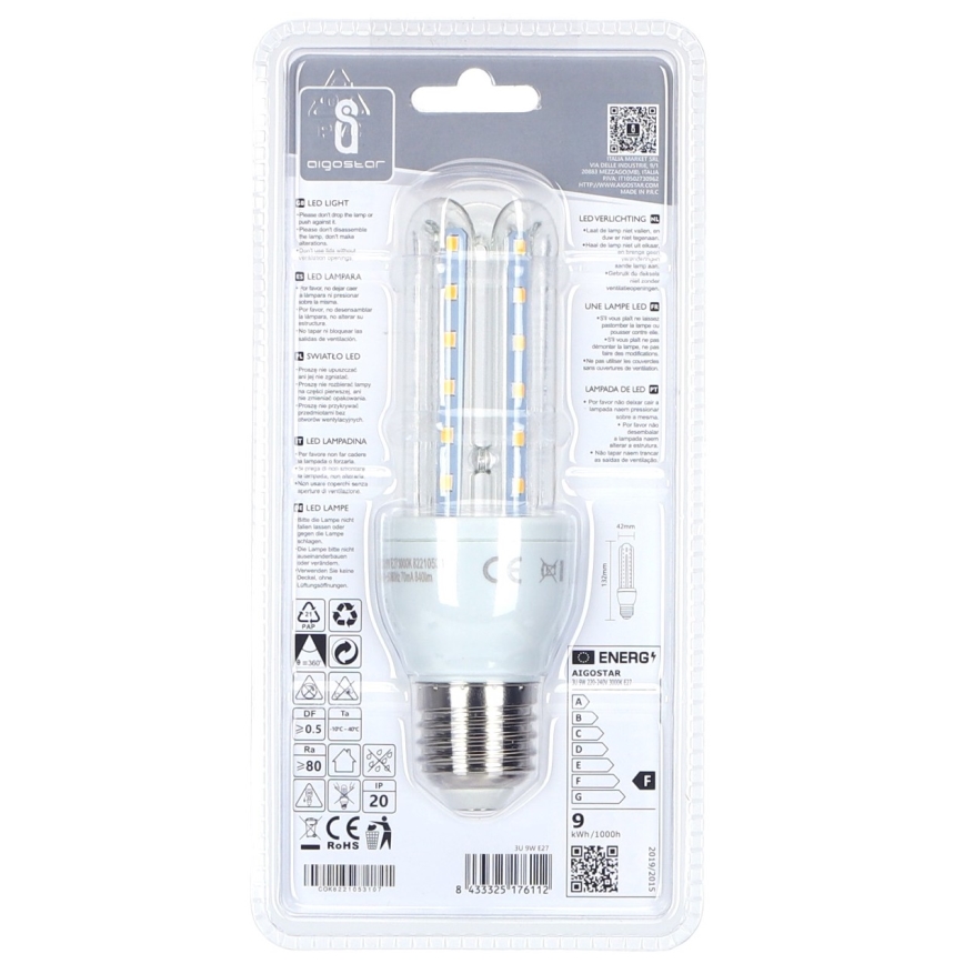 Lampadina LED  E27/9W/230V 3000K - Aigostar