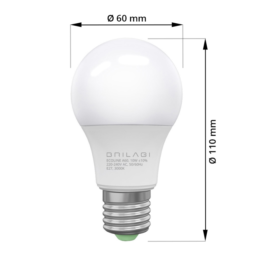 Lampadina LED ECOLINE A60 E27/10W/230V 3000K CRI 92 - Brilagi