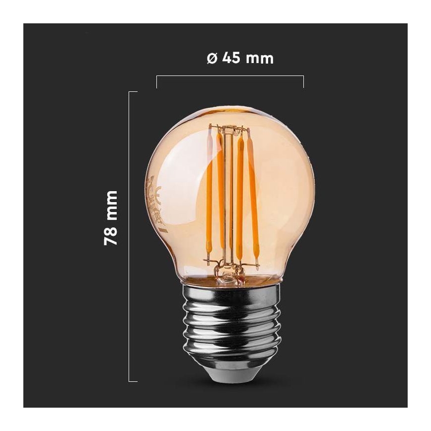 Lampadina LED FILAMENT AMBER G45 E27/4W/230V 2200K