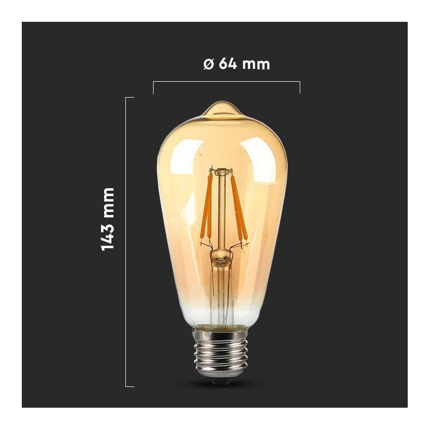 Lampadina LED FILAMENT AMBER ST64 E27/8W/230V 2200K