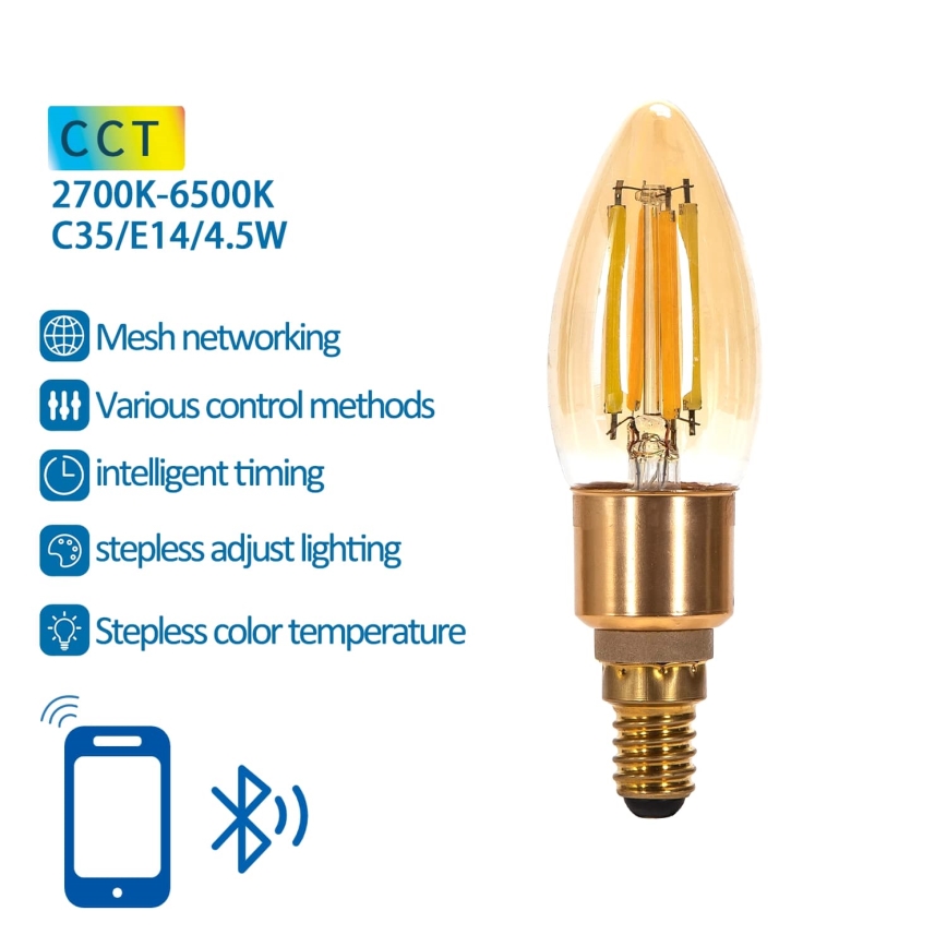 Lampadina LED dimmerabile FILAMENT MESH Smart C35 E14/4,5W/230V 2700-6500K - Aigostar