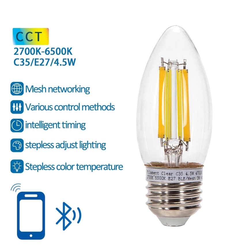 Lampadina LED dimmerabile FILAMENT MESH Smart C35 E27/4,5W/230V 2700-6500K - Aigostar