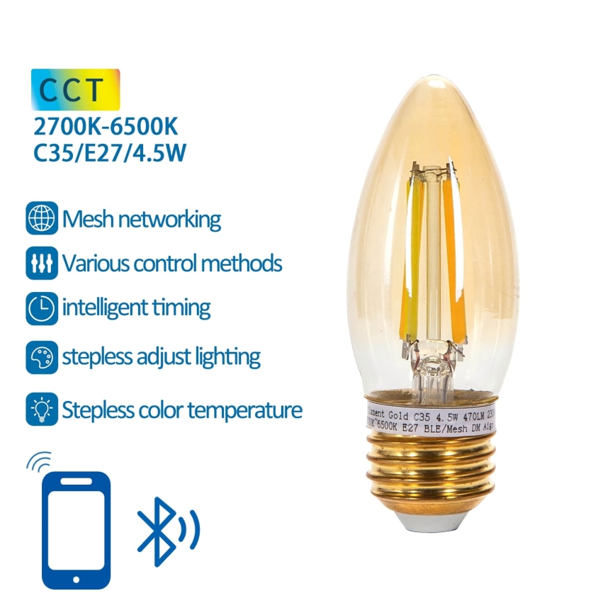 Lampadina LED dimmerabile FILAMENT MESH Smart C35 E27/4,5W/230V 2700-6500K - Aigostar