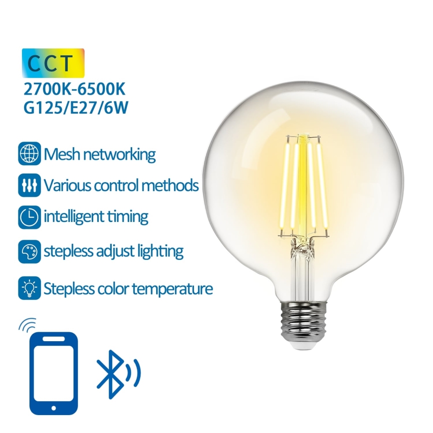 Lampadina LED dimmerabile FILAMENT MESH Smart G125 E27/6W/230V 2700-6500K - Aigostar