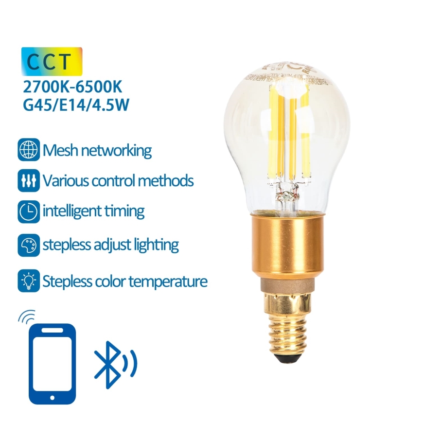 Lampadina LED dimmerabile FILAMENT MESH Smart G45 E14/4,5W/230V 2700-6500K - Aigostar