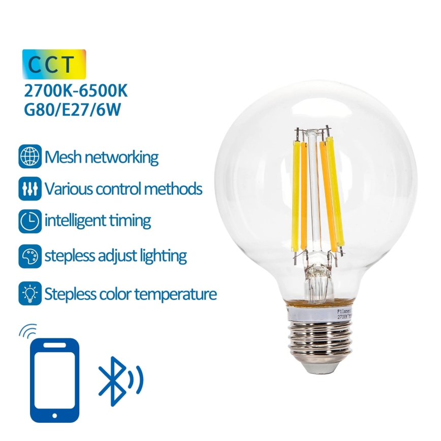 Lampadina LED dimmerabile FILAMENT MESH Smart G80 E27/6W/230V 2700-6500K - Aigostar