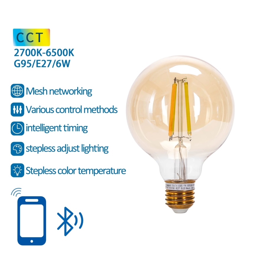 Lampadina LED dimmerabile FILAMENT MESH Smart G95 E27/6W/230V 2700-6500K - Aigostar