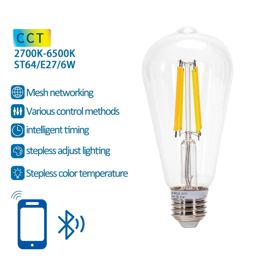 Lampadina LED dimmerabile FILAMENT MESH Smart ST64 E27/6W/230V 2700-6500K - Aigostar