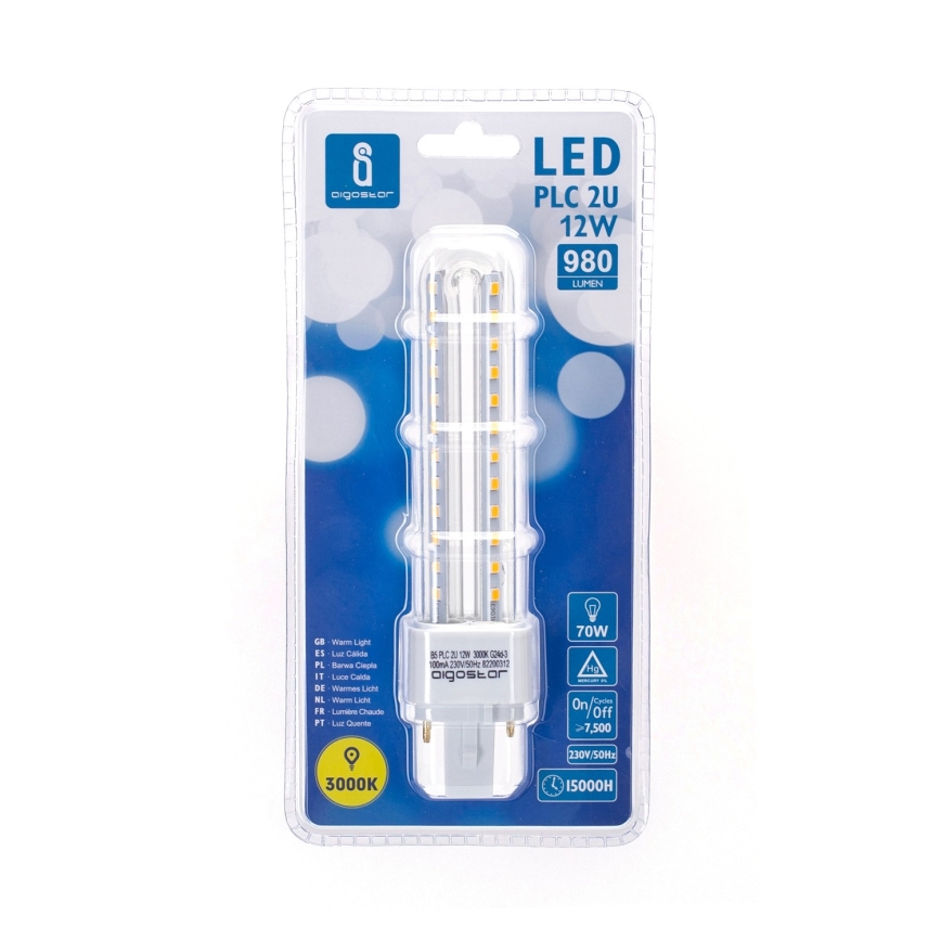 Lampadina LED G24D-3/12W/230V 3000K - Aigostar