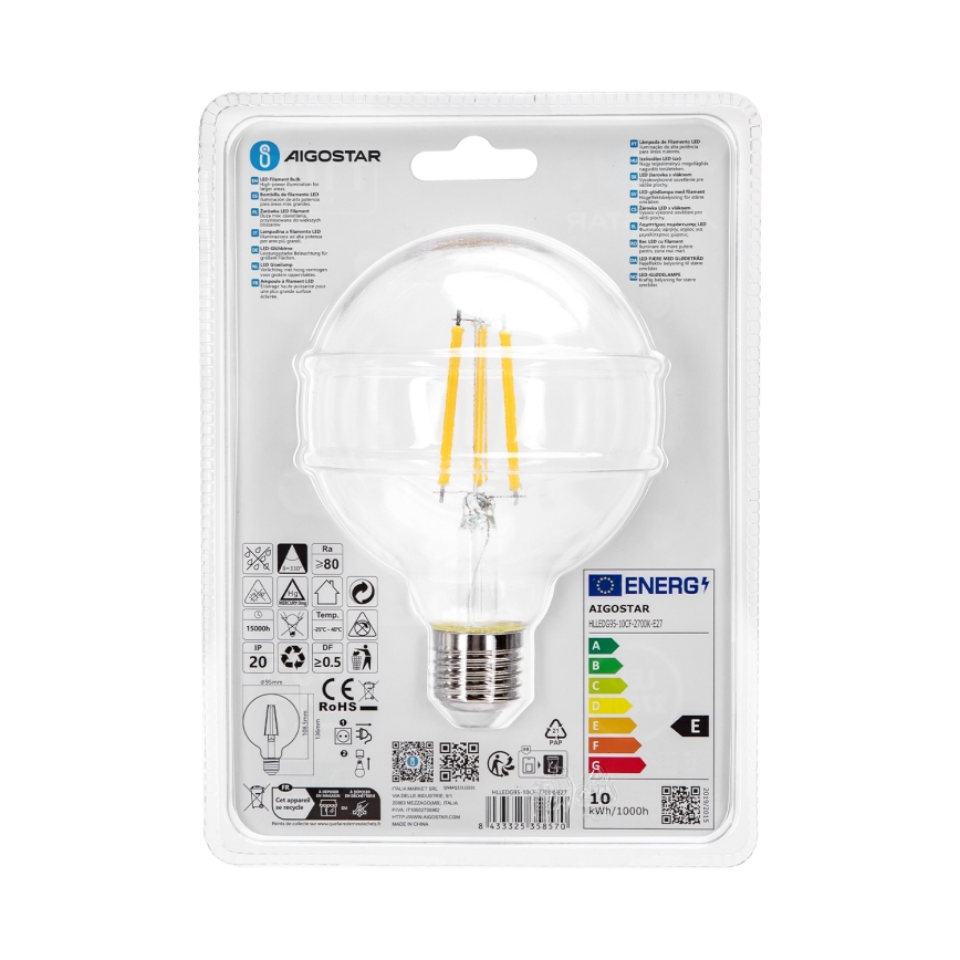 Lampadina LED G95 E27/10W/230V 2700K - Aigostar