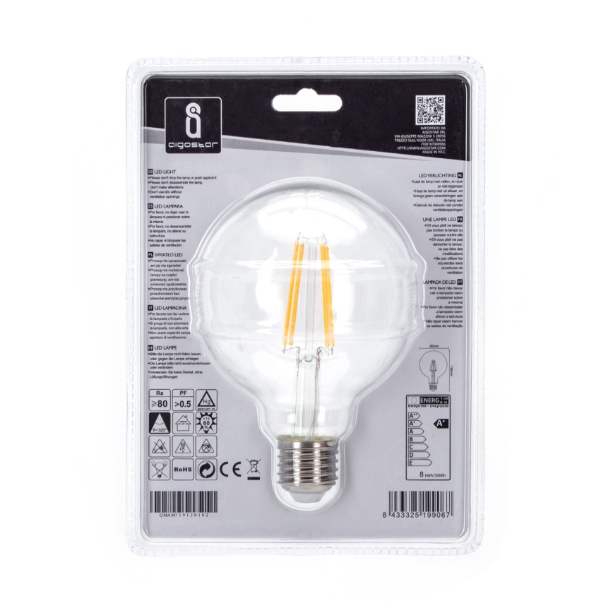 Lampadina LED G95 E27/8W/230V 2700K - Aigostar
