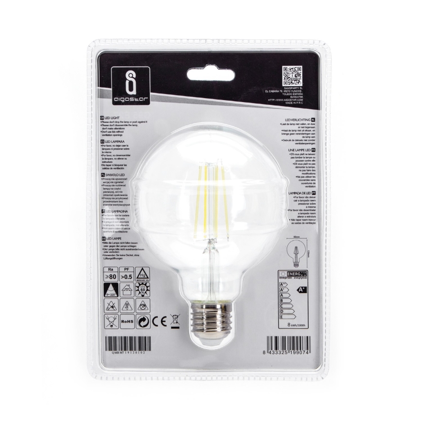 Lampadina LED G95 E27/8W/230V 6500K - Aigostar