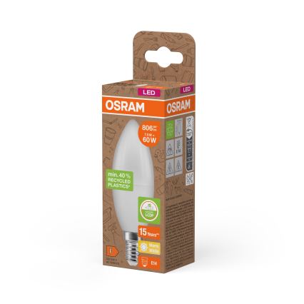 Lampadina LED in plastica riciclata B39, attacco E14, 7,5 W, 230 V, 2700 K - Osram