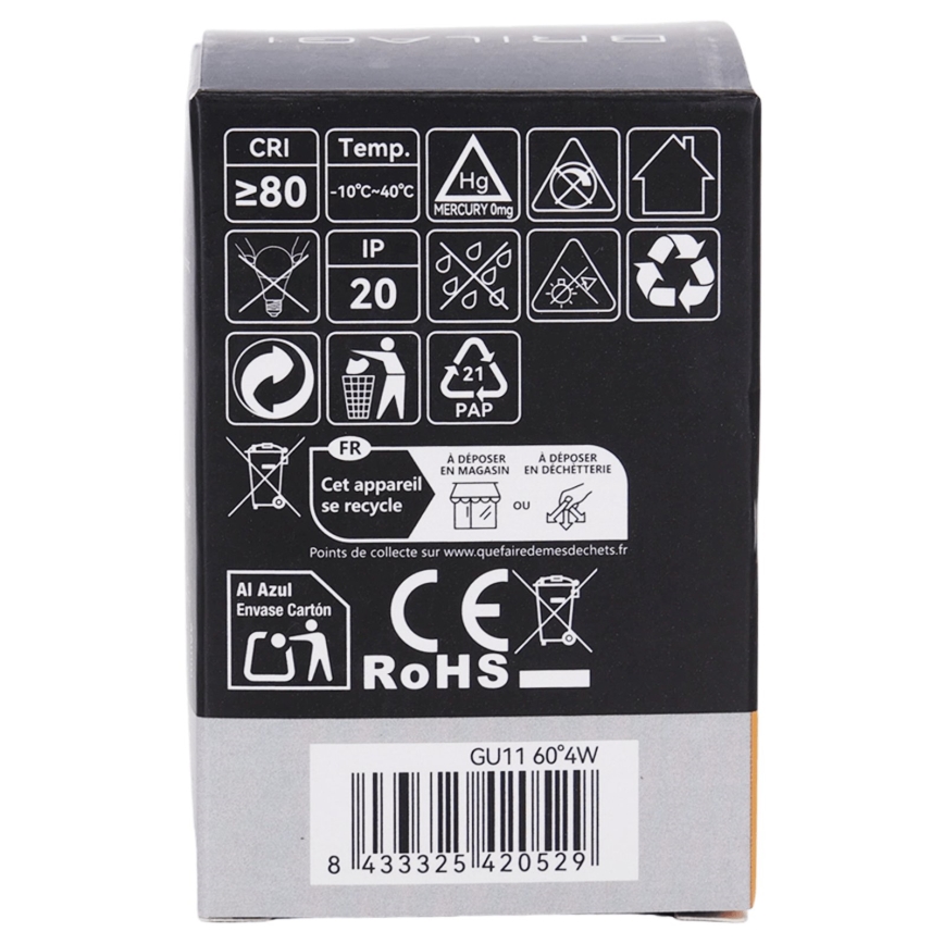 Lampadina LED MR11 GU10/4W/230V 3000K 60° nera - BRILAGI