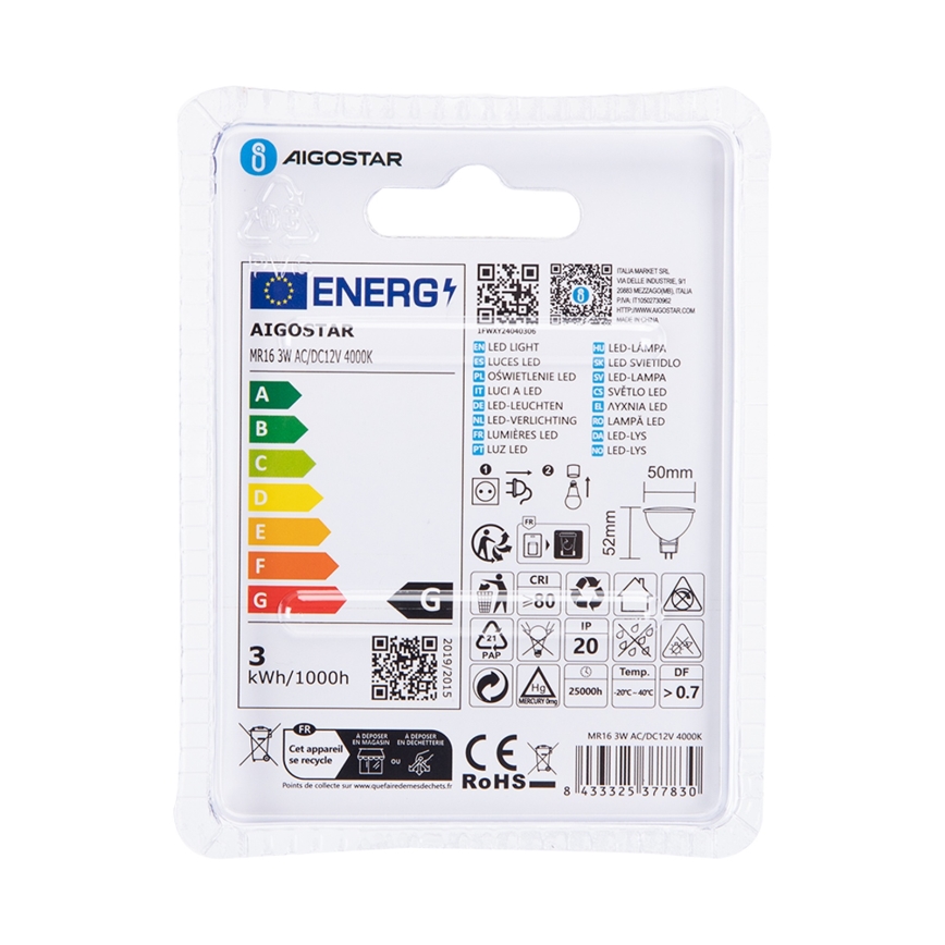 Lampadina LED MR16 GU5,3/3W/12V 4000K - Aigostar