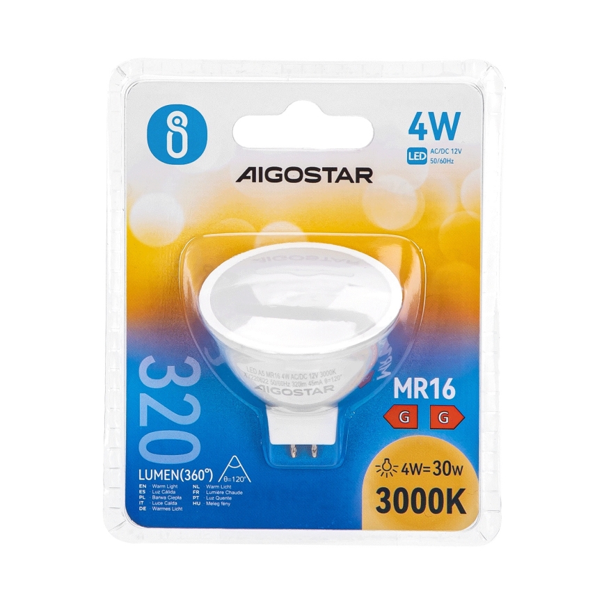 Lampadina LED MR16 GU5,3/4W/12V 3000K - Aigostar