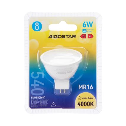 Lampadina LED MR16 GU5,3/6W/12V 4000K - Aigostar