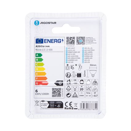 Lampadina LED MR16 GU5,3/6W/12V 4000K - Aigostar