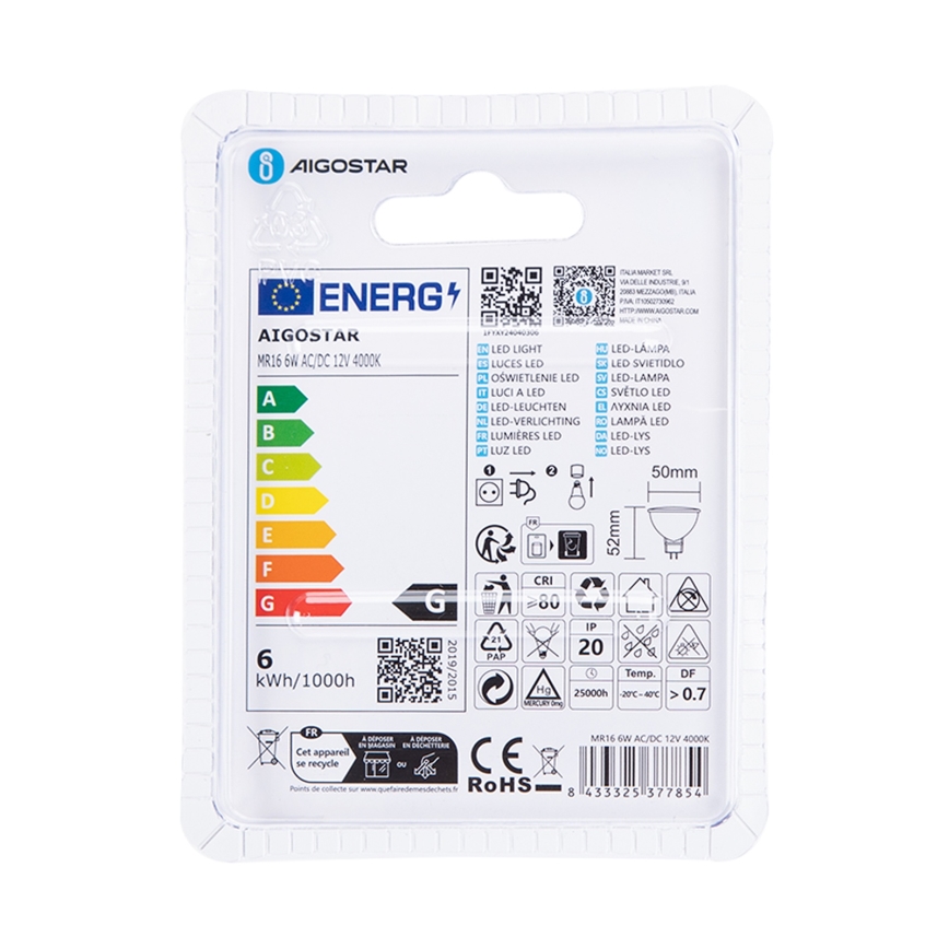 Lampadina LED MR16 GU5,3/6W/12V 4000K - Aigostar