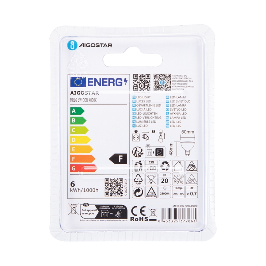 Lampadina LED MR16 GU5,3/6W/12V 4000K - Aigostar