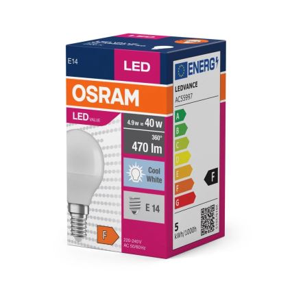 Lampadina LED P40 E14/4,9W/230V 4000K - Osram