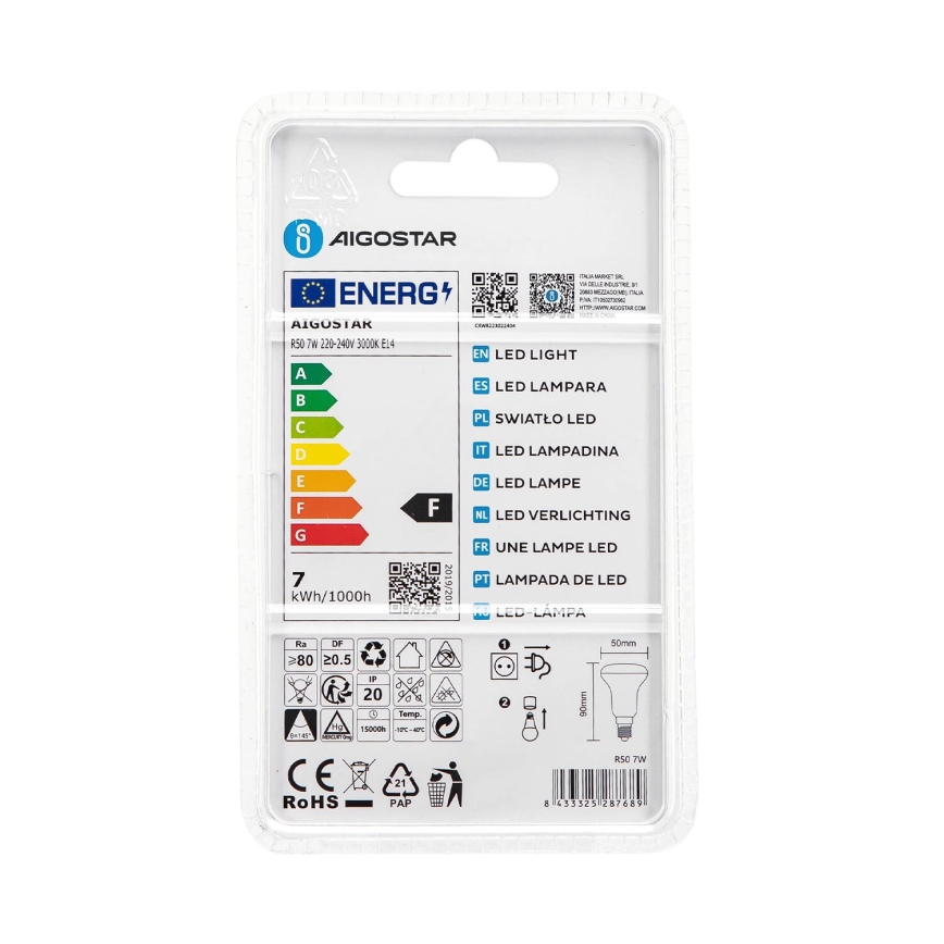 Lampadina LED R50 E14/7W/230V 3000K - Aigostar