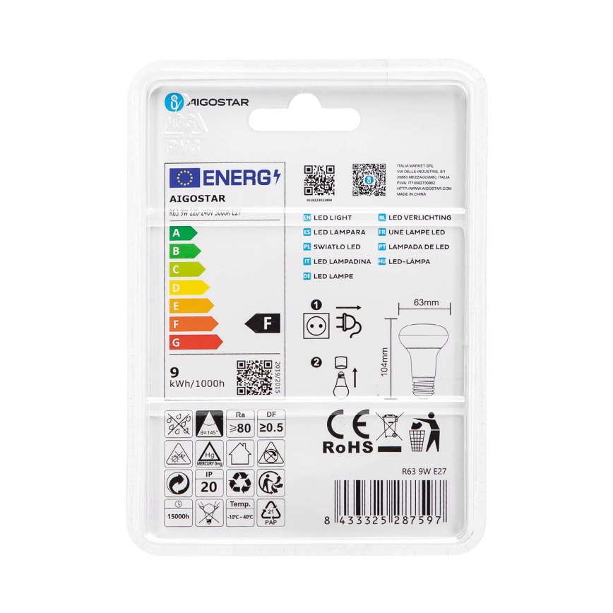 Lampadina LED R63 E27/9W/230V 3000K - Aigostar