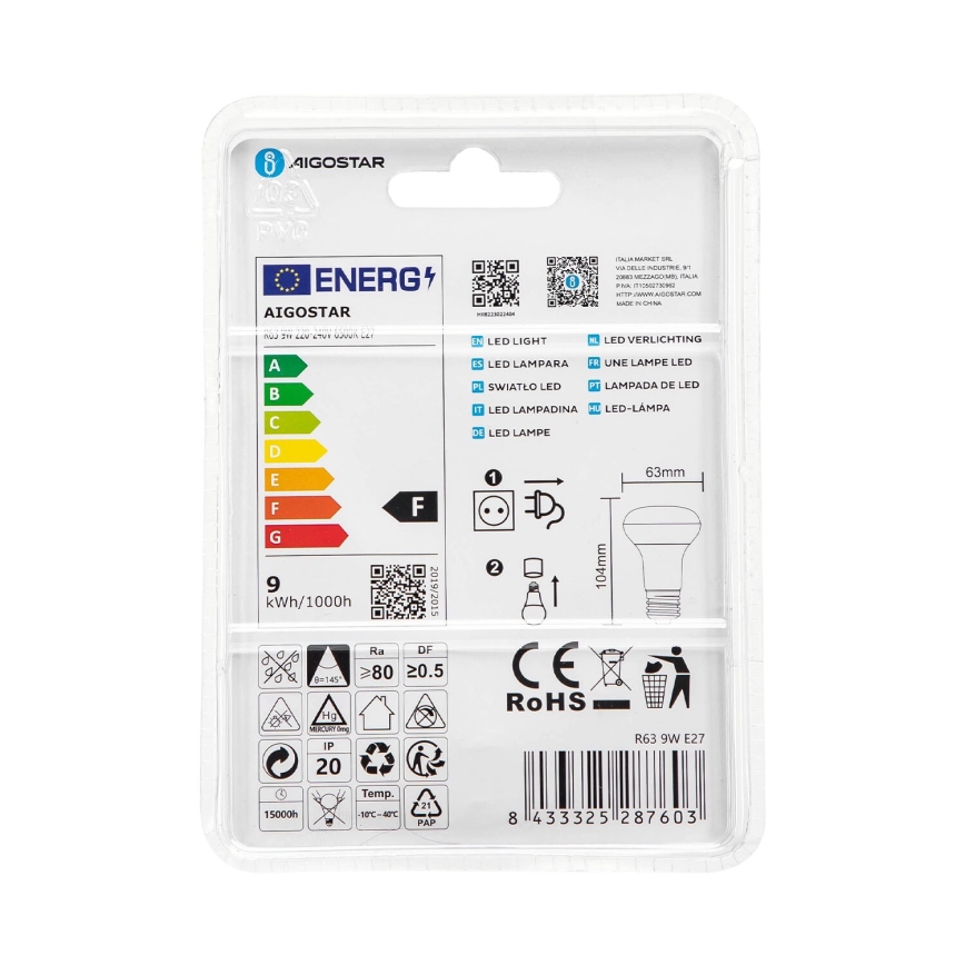 Lampadina LED R63 E27/9W/230V 6500K - Aigostar