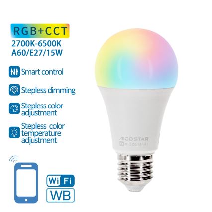 Lampadina LED RGBW dimmerabile A60 E27/15W/230V 2700-6500K Wi-Fi - Aigostar