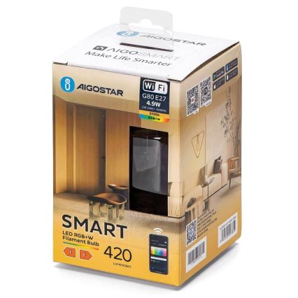 Lampadina LED RGBW dimmerabile FILAMENT G80 E27/4,9W/230V 2700K Wi-Fi - Aigostar