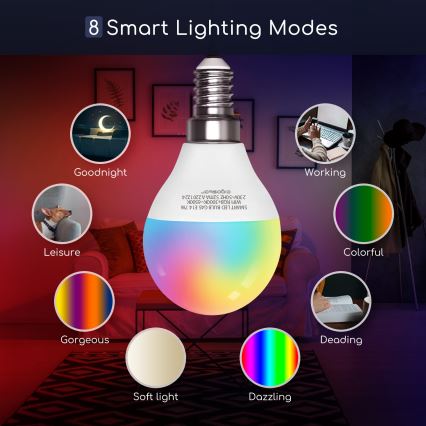 Lampadina LED RGBW dimmerabile G45 E14/7W/230V 3000-6500K Wi-Fi - Aigostar