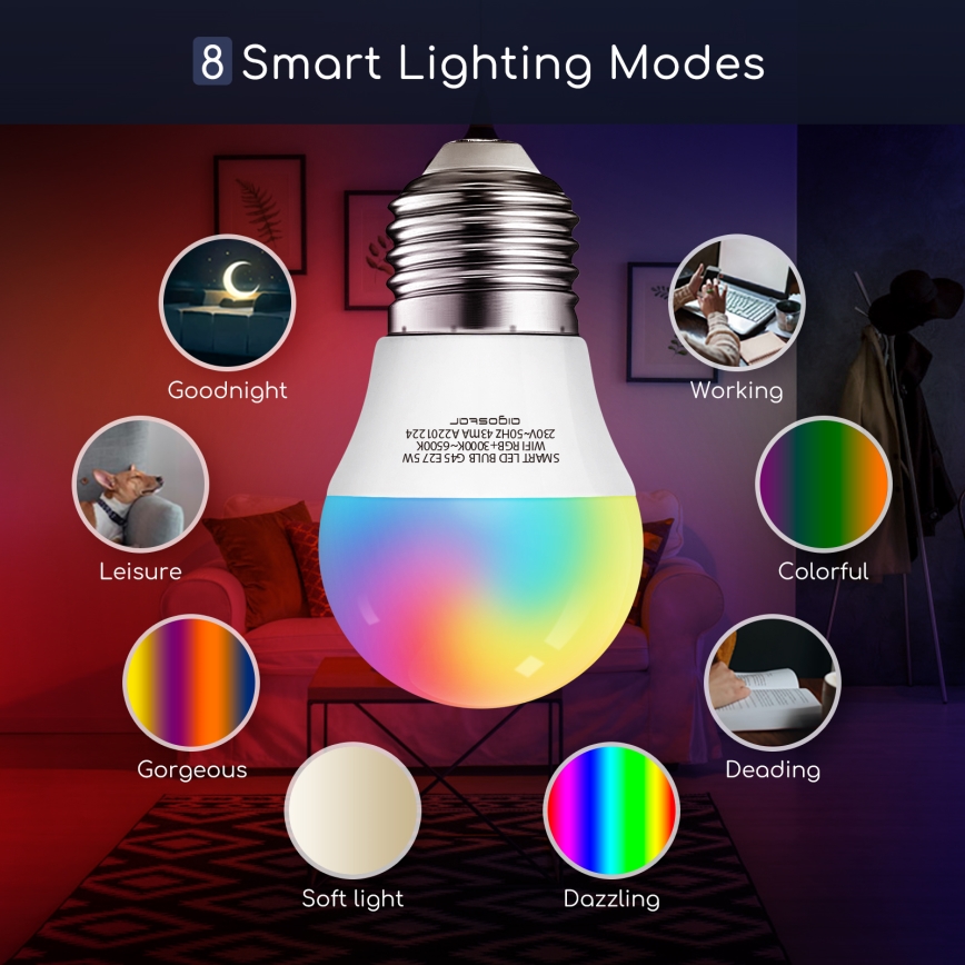 Lampadina LED RGBW dimmerabile G45 E27/5W/230V 3000-6500K Wi-Fi - Aigostar