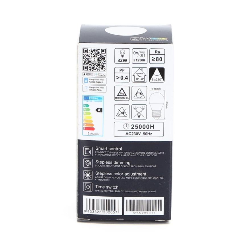 Lampadina LED RGBW dimmerabile G45 E27/5W/230V 3000-6500K Wi-Fi - Aigostar