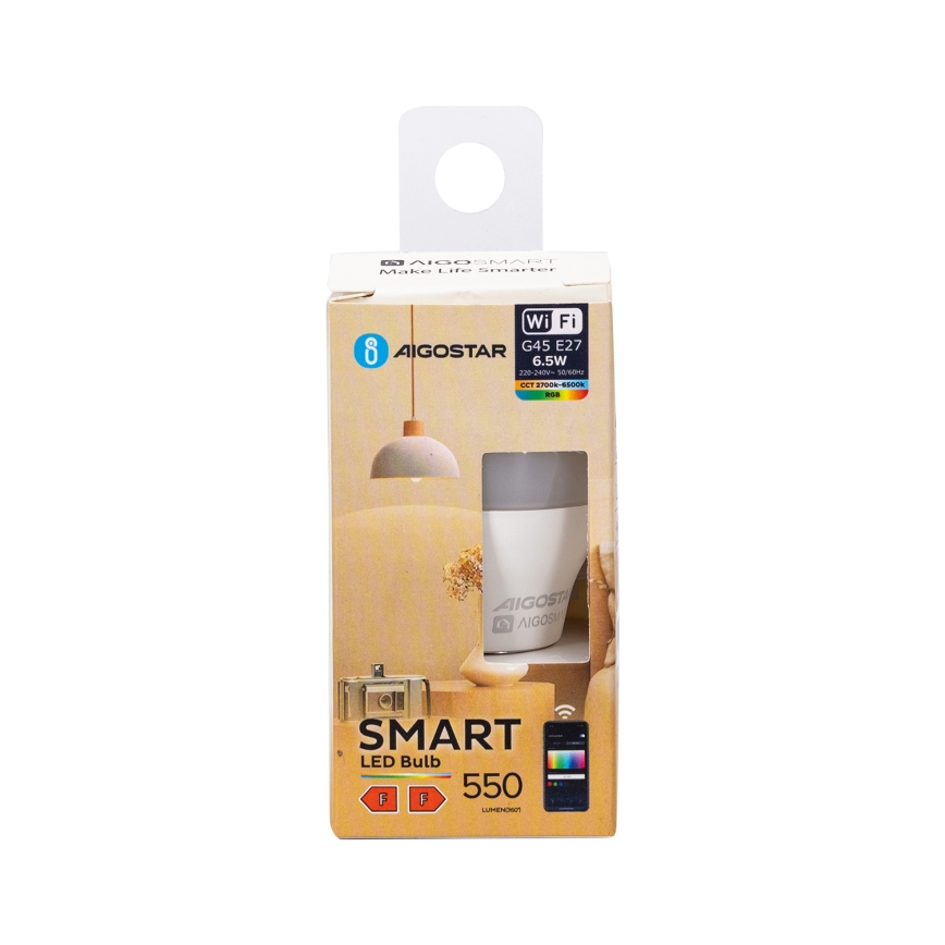 Lampadina LED RGBW dimmerabile G45 E27/6,5W/230V 2700-6500K Wi-Fi - Aigostar