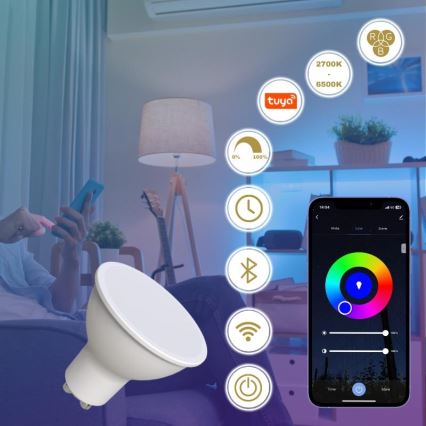 Lampadina LED RGBW dimmerabile GU10/4,5W/230V 2700-6500K Wi-Fi Tuya