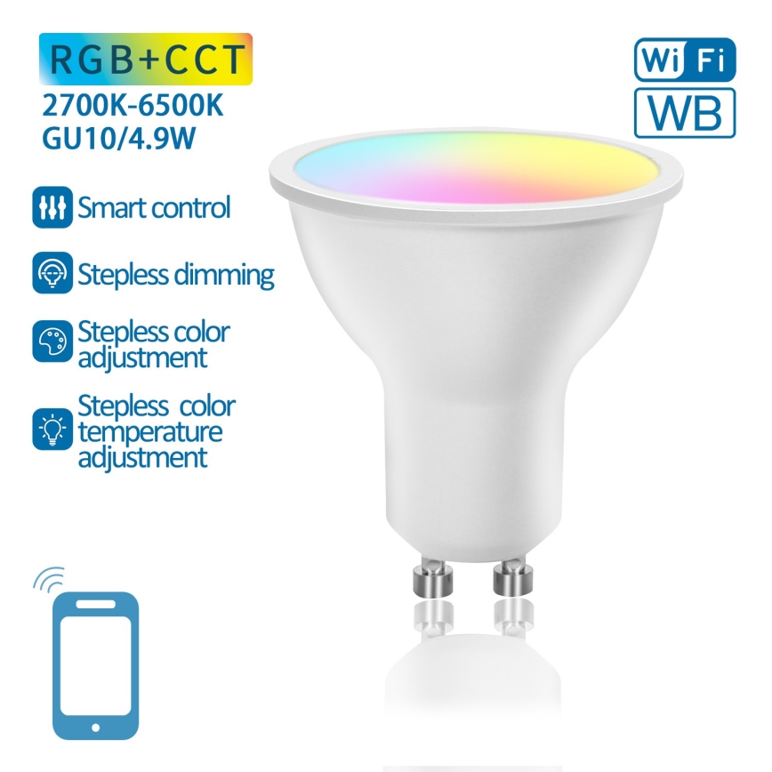 Lampadina LED RGBW dimmerabile GU10/4,9W/230V 2700-6500K Wi-Fi - Aigostar